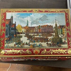 Decorative Red and Gold Tin Box